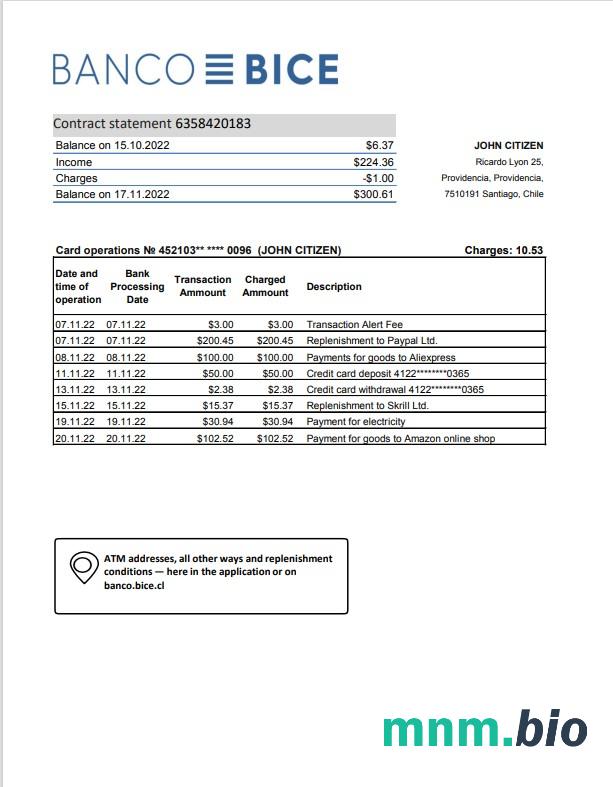 Szablon wyciągu bankowego Chad Ecobank w programie Word i PDF